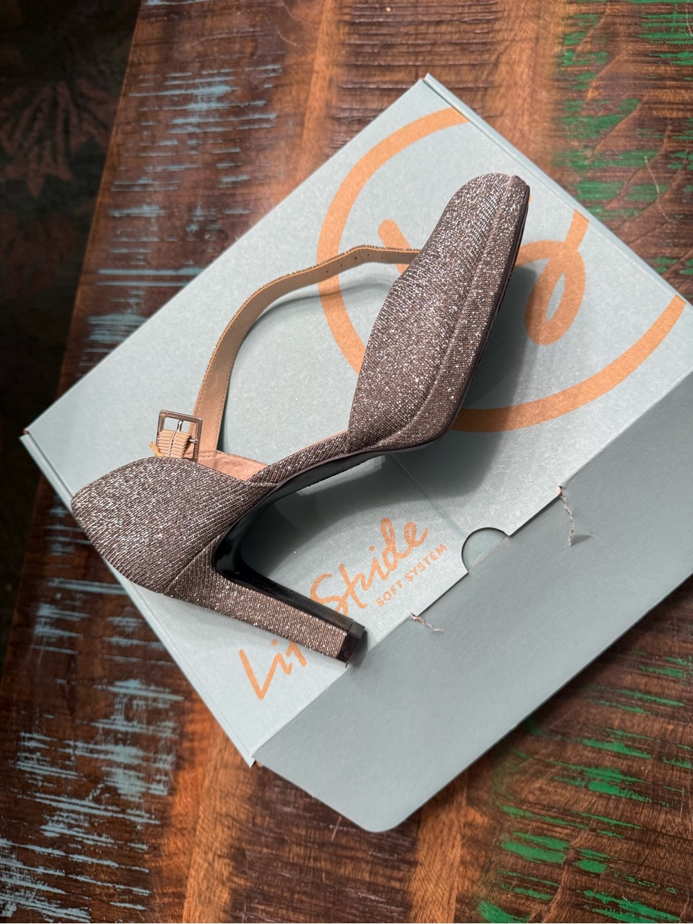 LifeStride Glitter Slingback Pump in Brown Metallic